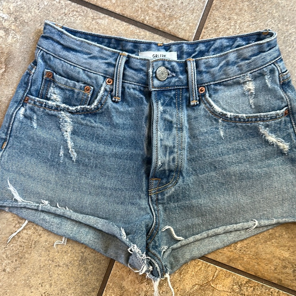 Women's Blue Distressed Shorts